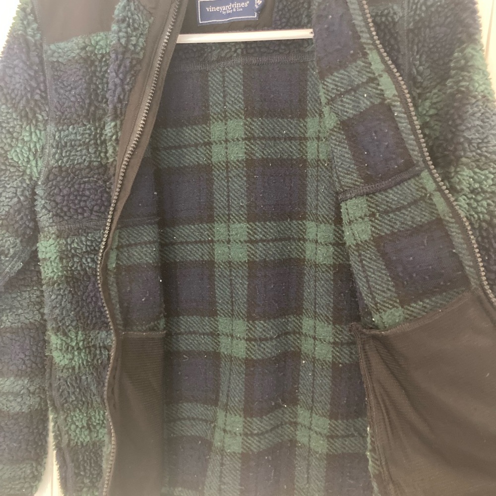 Vineyard Vines Kids Plaid Fleece Jacket - Green and Blue - Picture 5 of 7